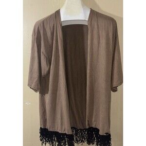 Open Cardigan Duster Fringe Boho Brown Black  Western Rodeo Lightweight Soft B
